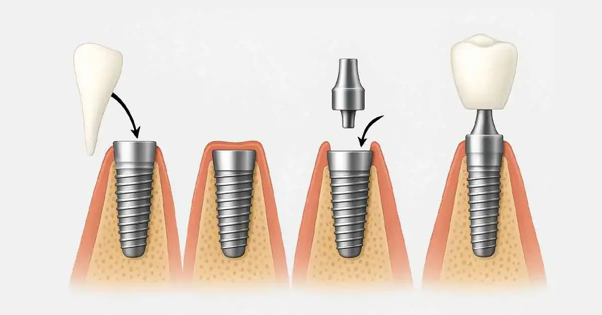 Close-up of a titanium dental implant showing Euroteknika implant design features