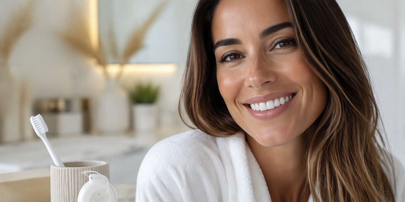 Healthy natural smile after professional teeth whitening and dental care