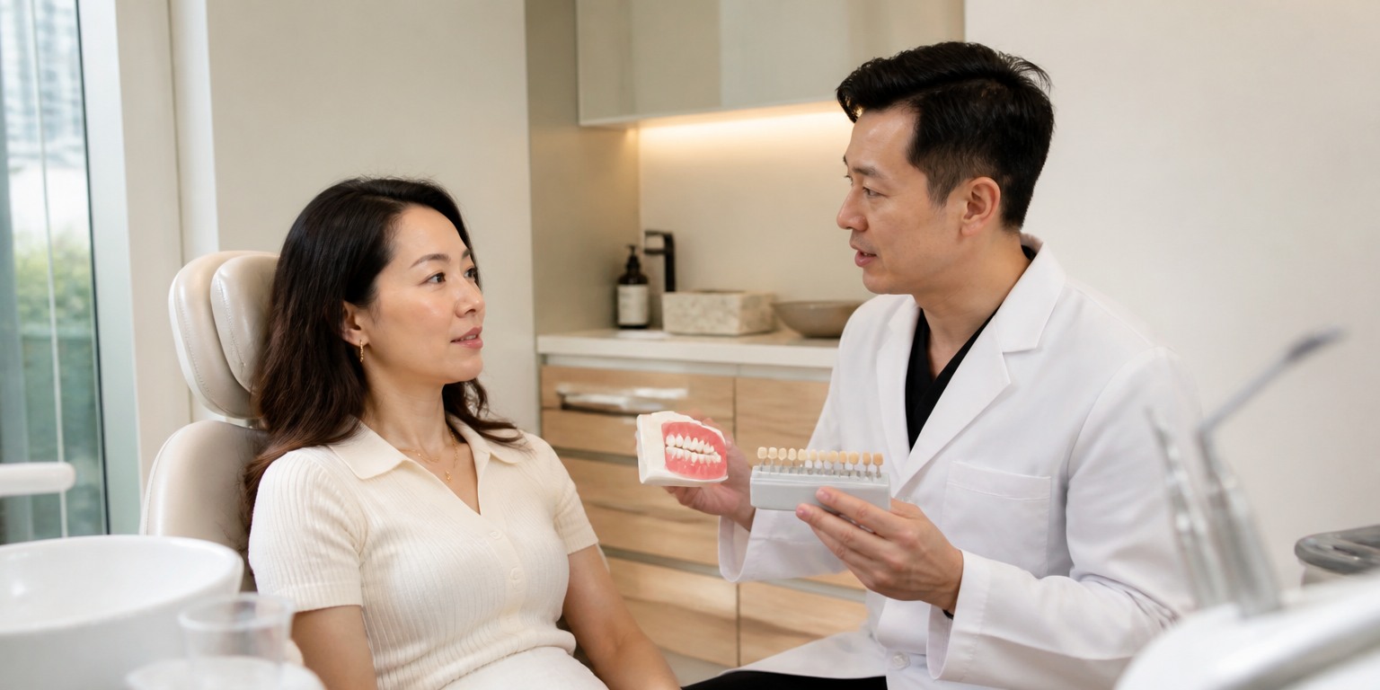 Dentist assessing whether a patient is suitable for teeth whitening