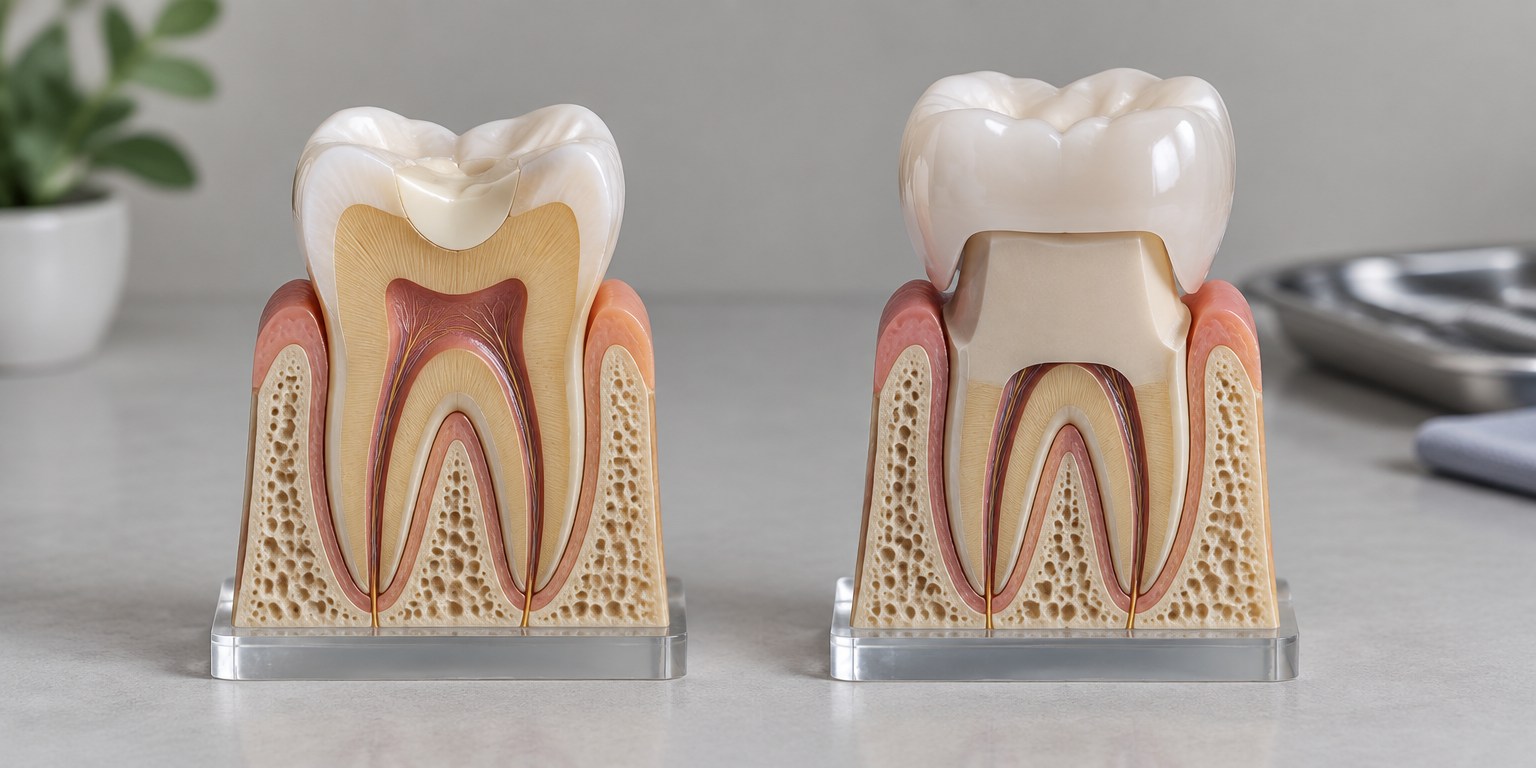 Educational comparison of conservative and more extensive tooth preparation