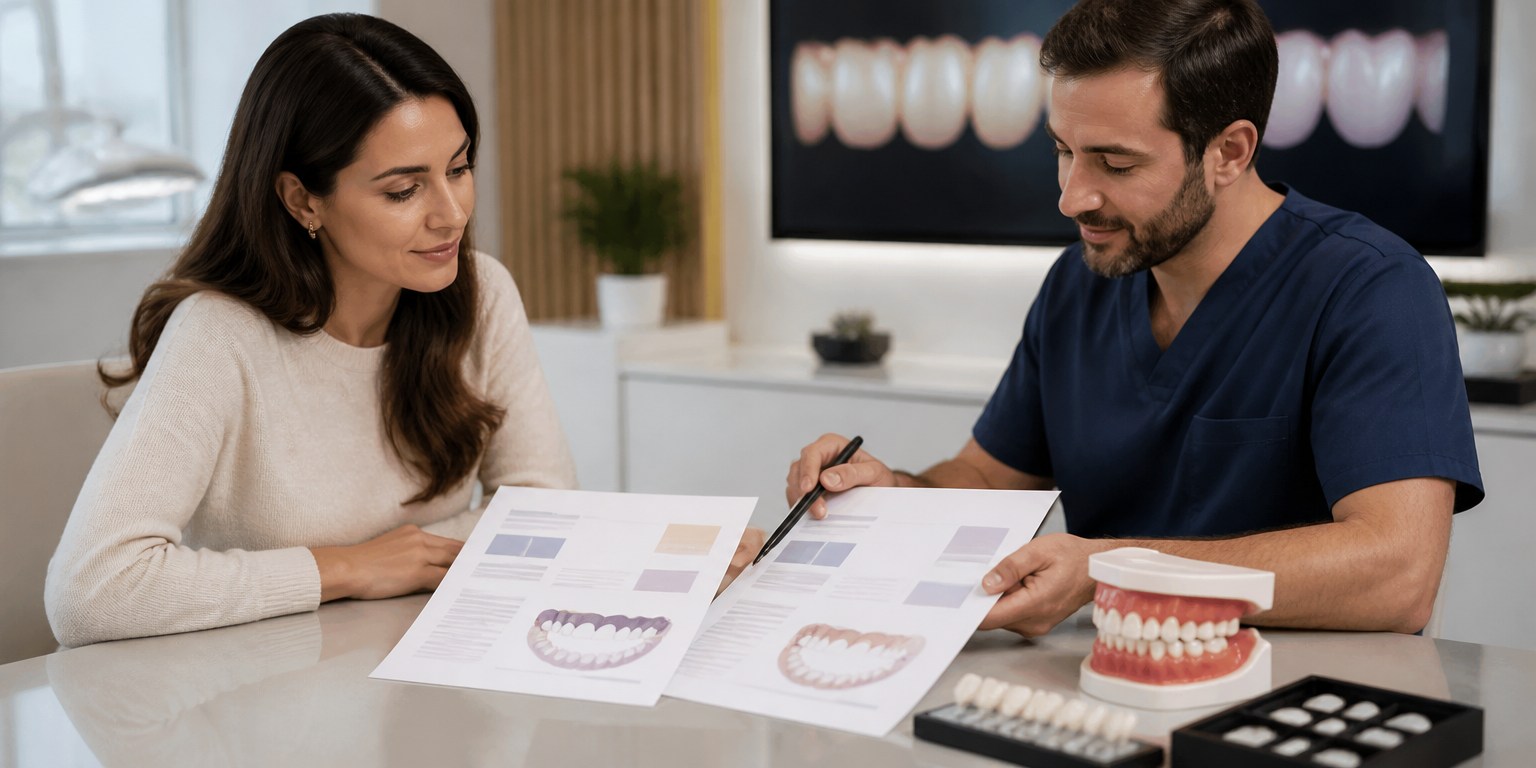 Patient and dentist comparing Hollywood Smile treatment plans and quote details