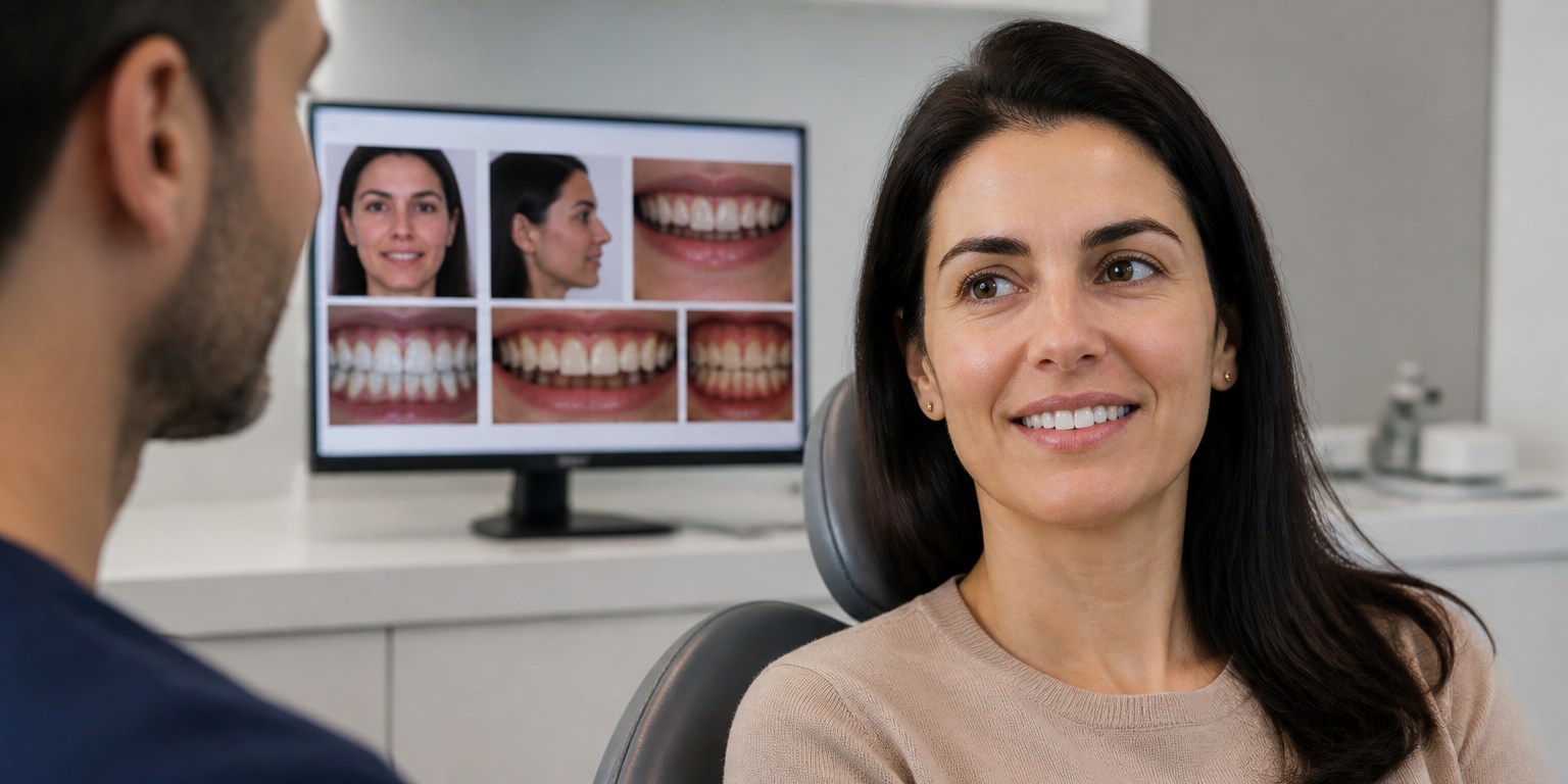 Clinical assessment of mildly crooked teeth before Hollywood Smile treatment planning
