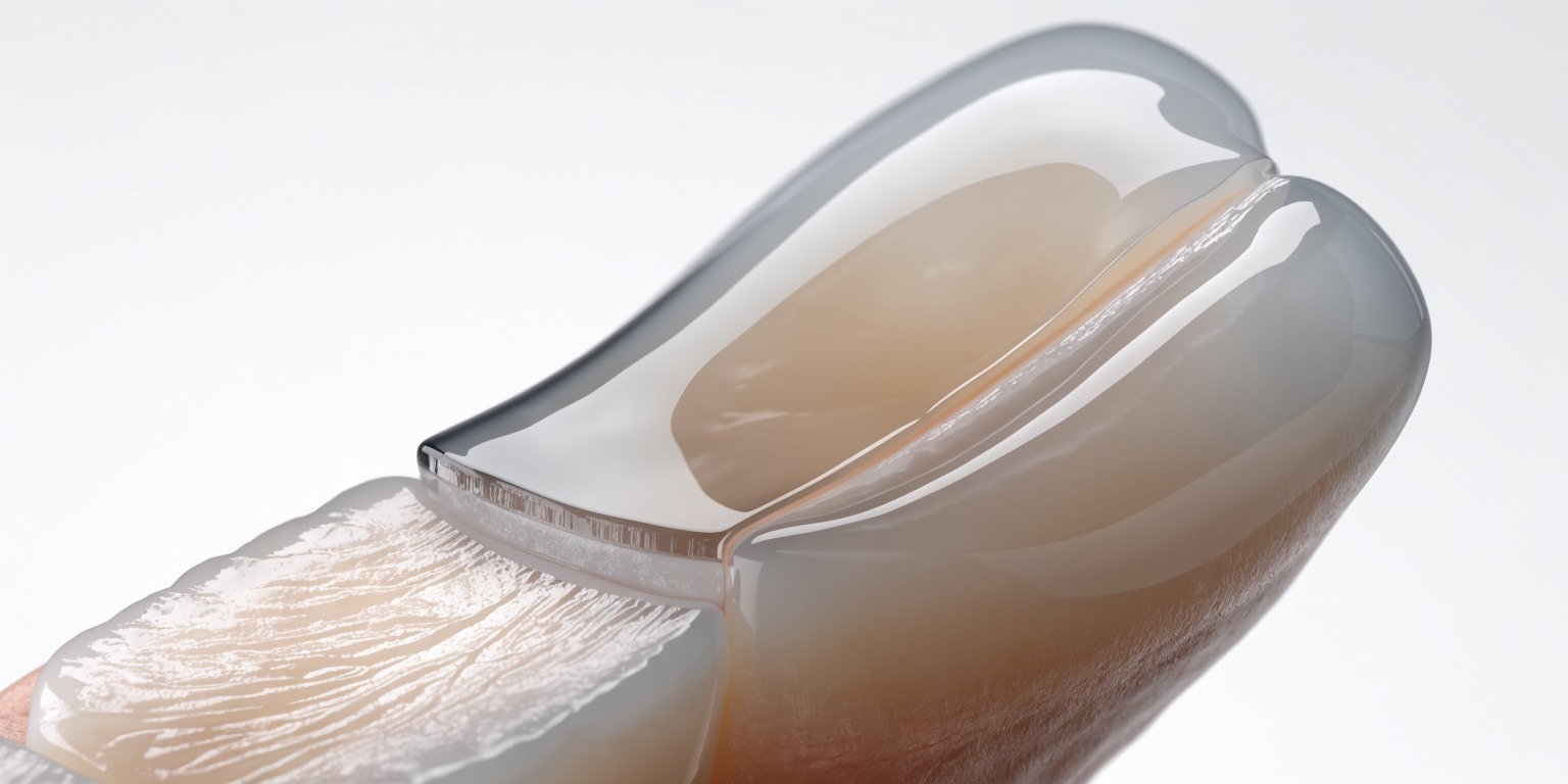 Thin ceramic veneer bonded over preserved enamel on a front tooth