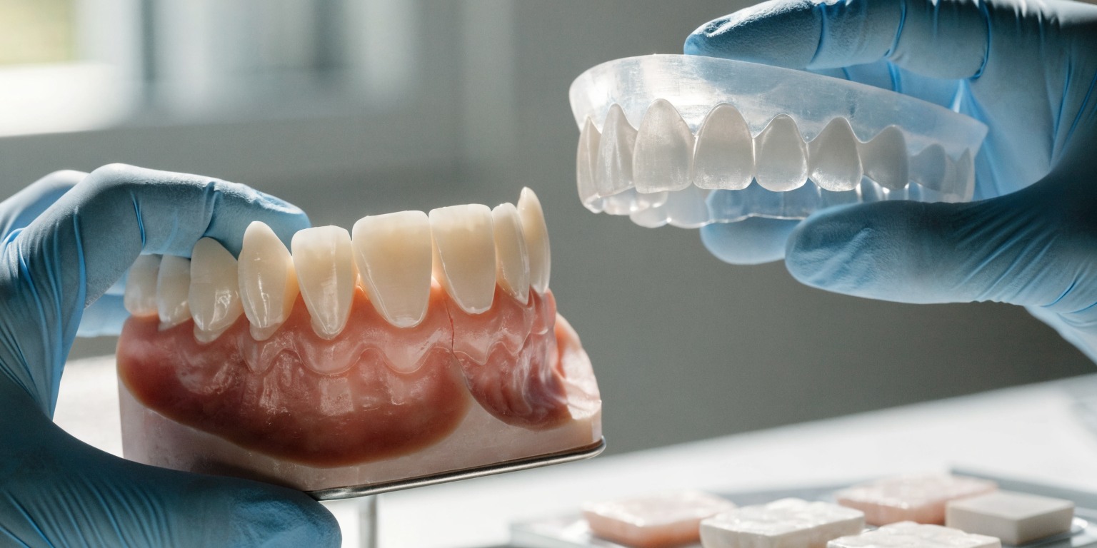 Dentist planning individualized veneer tooth preparation on a realistic dental model