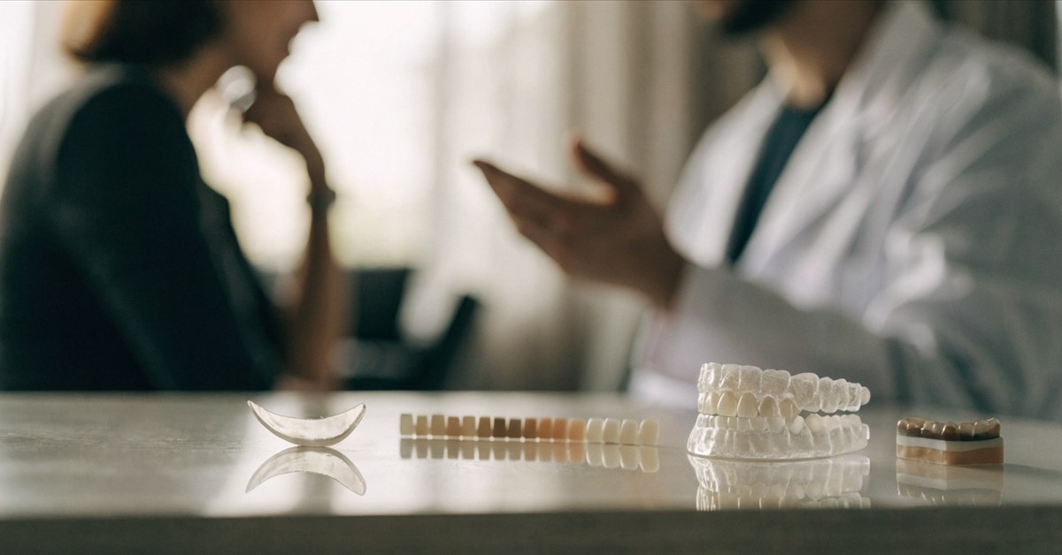 Veneer, whitening, clear aligner and bonding options reviewed during treatment planning