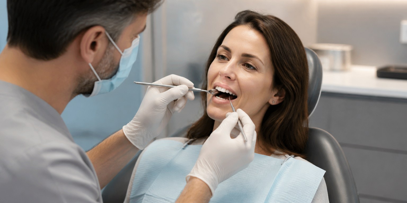 Dentist reviewing persistent discomfort during Hollywood Smile recovery