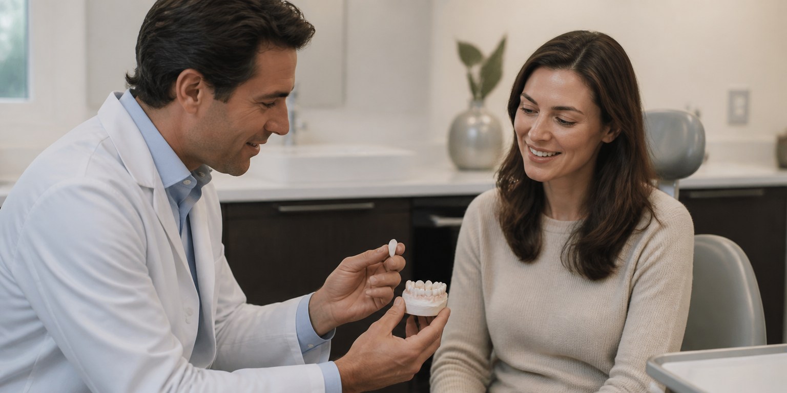 Dentist discussing conservative tooth preparation for a Hollywood Smile