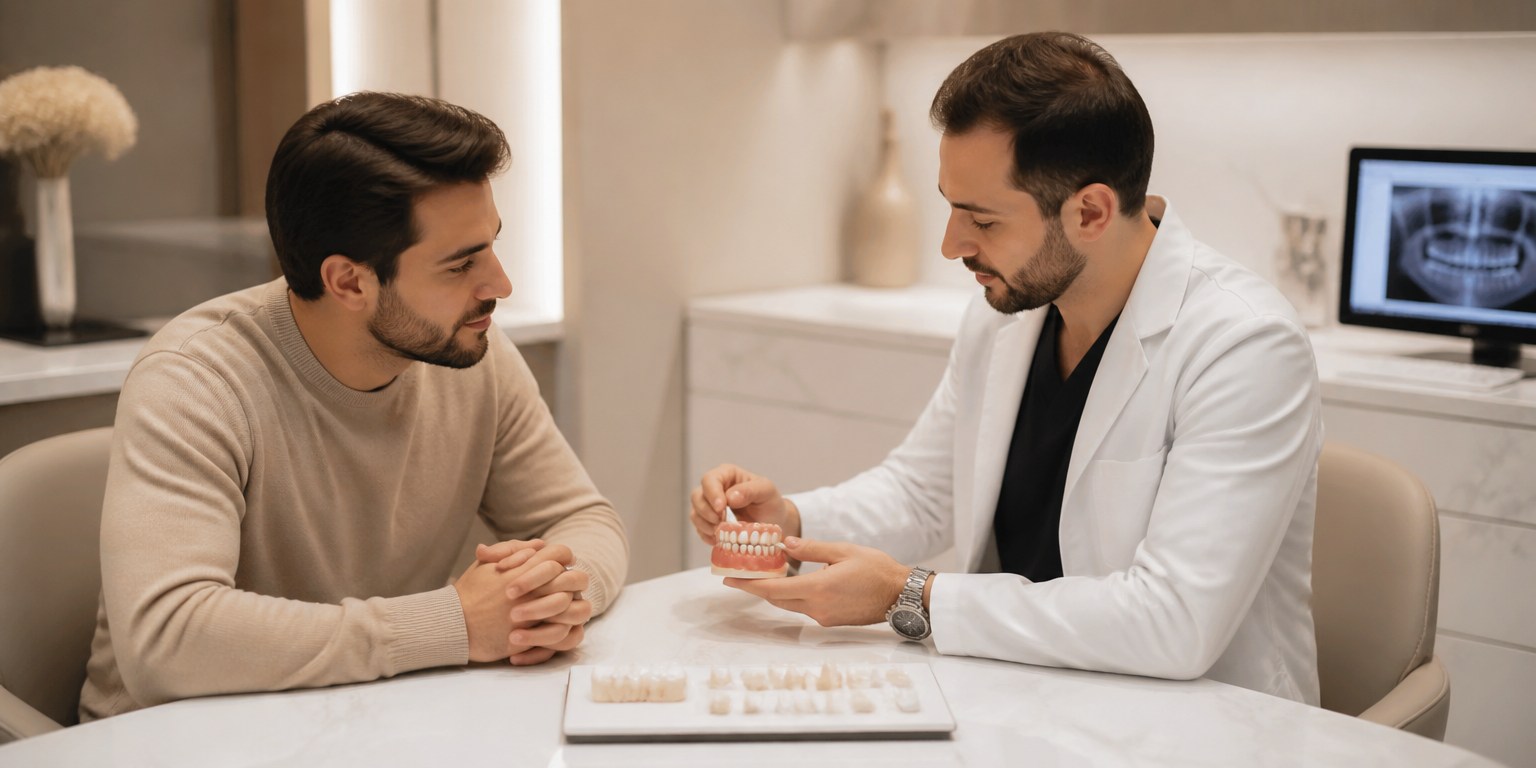 Dentist and patient reviewing personalized Hollywood Smile treatment options and dental restorations