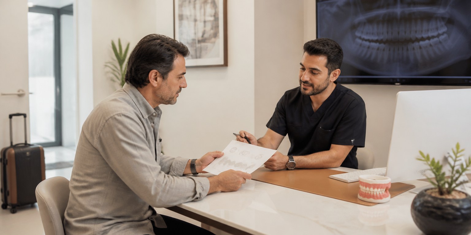 International dental implant patient attending a final follow-up appointment before leaving Istanbul