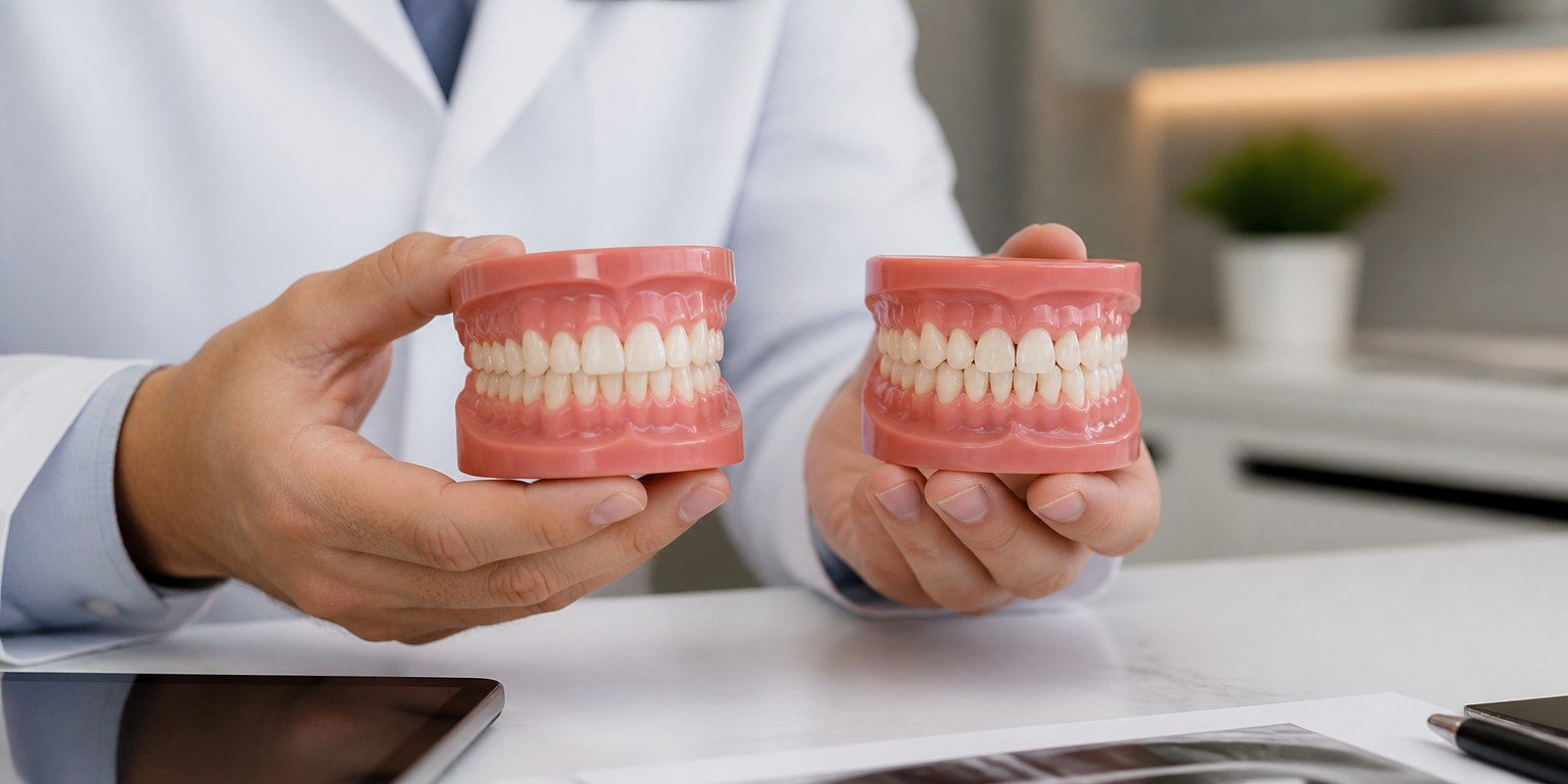 Dental models used to compare mild and more significant tooth misalignment during treatment planning