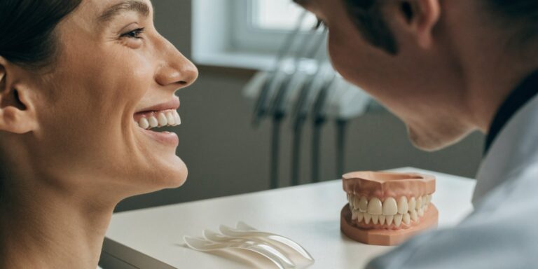 Dentist assessing a patient’s natural smile width before deciding how many E-max veneers may be appropriate