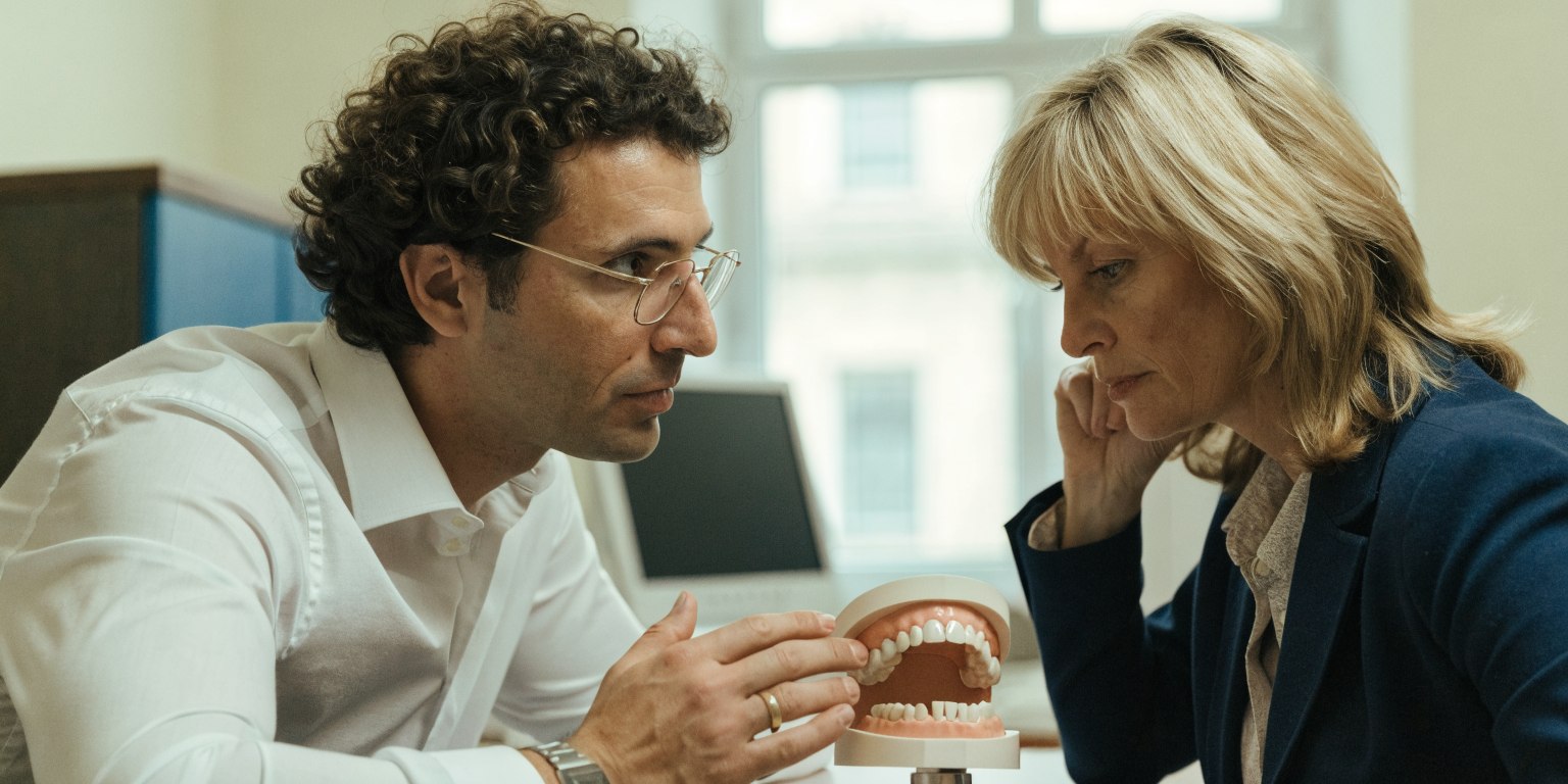 Patient and dentist discussing the jawbone assessment before implant treatment