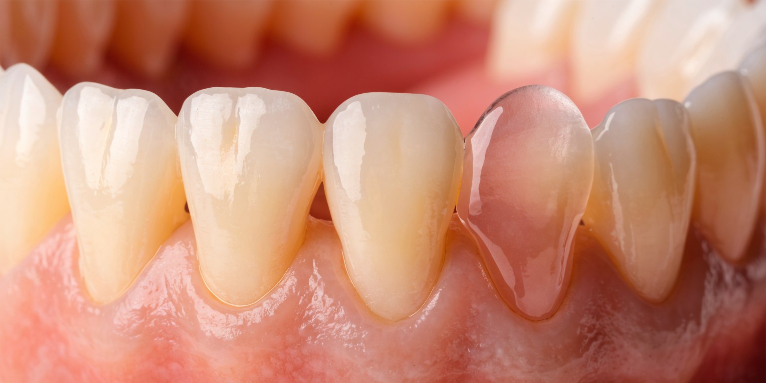 Mildly rotated front tooth model with a thin ceramic veneer shown for conservative assessment