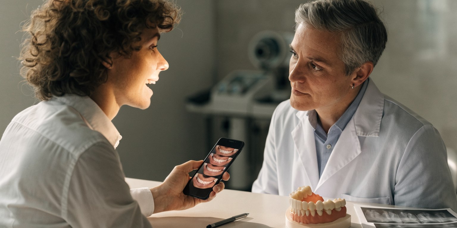 Smile photos used for preliminary planning alongside a full clinical dental assessment