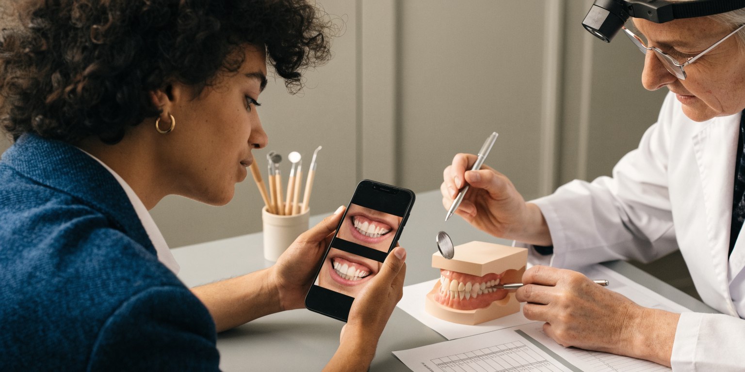 Remote smile photos used only as preliminary information before a dental examination