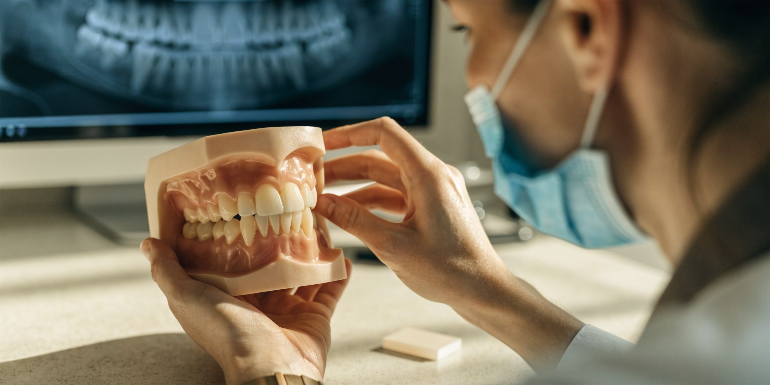 Dentist assessing one darkened front tooth before deciding on whitening or restoration