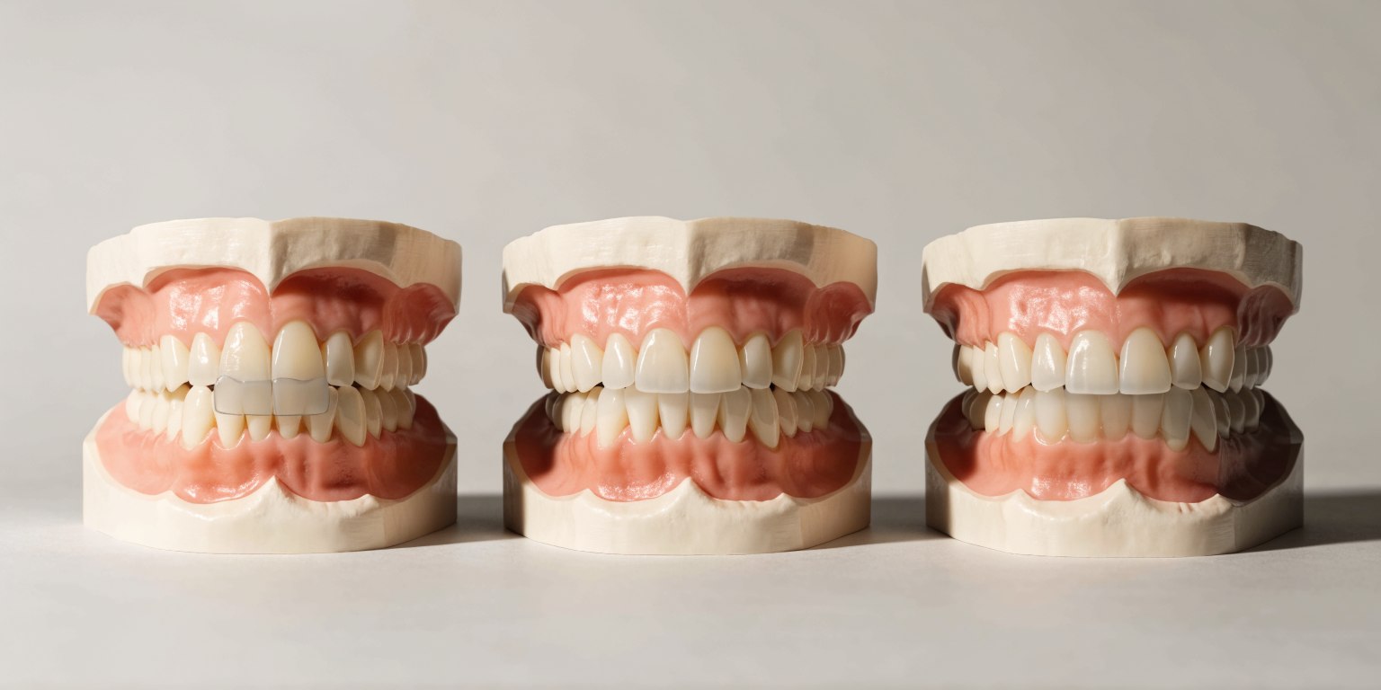 Dental models illustrating narrow, medium and wider veneer treatment zones