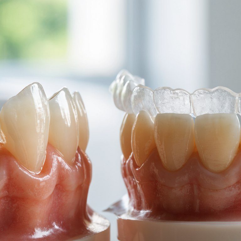 Ceramic veneer concept compared with a clear aligner for mildly crooked front teeth