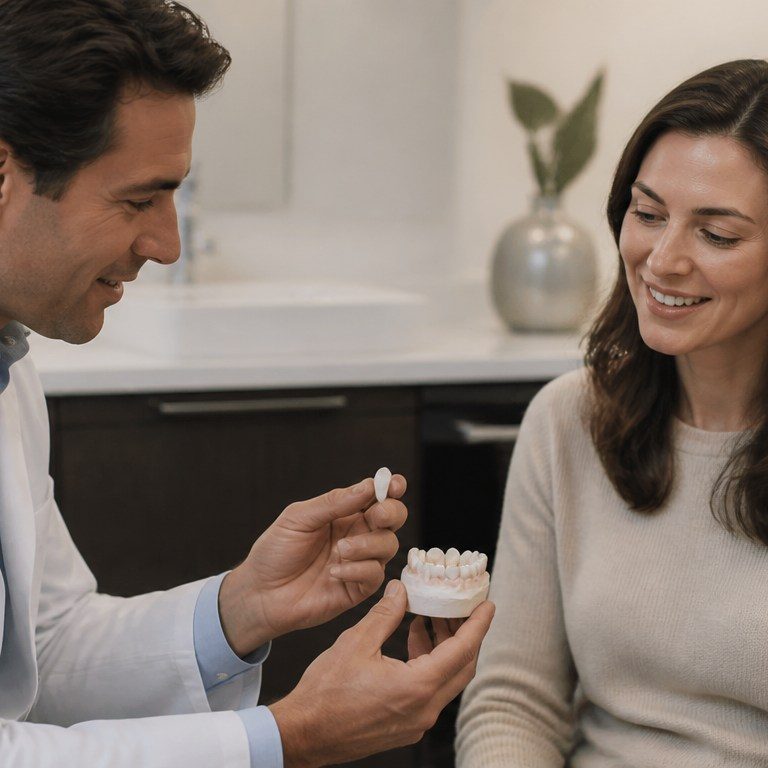 Dentist discussing conservative tooth preparation for a Hollywood Smile