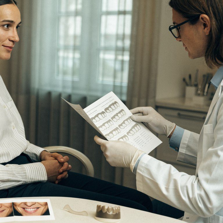 International patient reviewing a transparent Hollywood Smile treatment plan with a dentist in Turkey